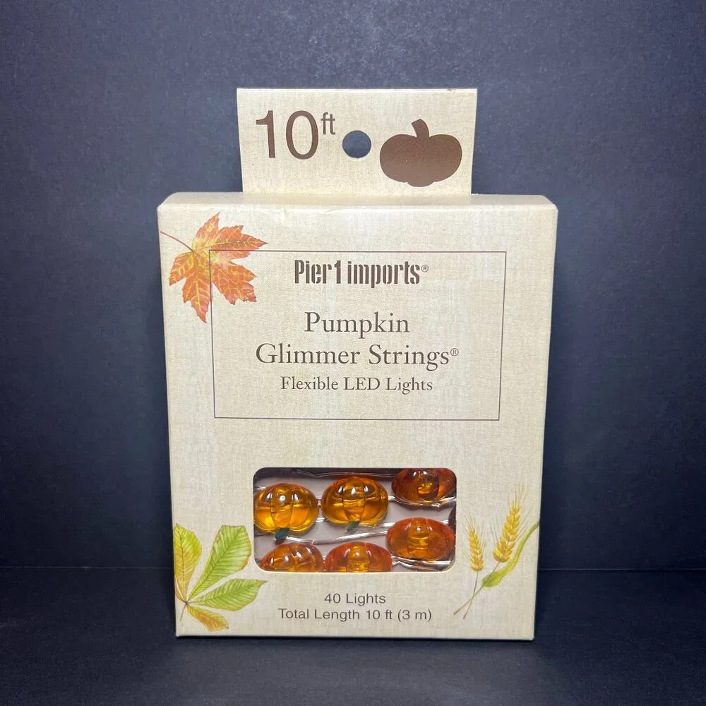 NIB Pier 1 Imports Halloween 10ft Pumpkin Glimmer Strings 40 Flexible LED Lights